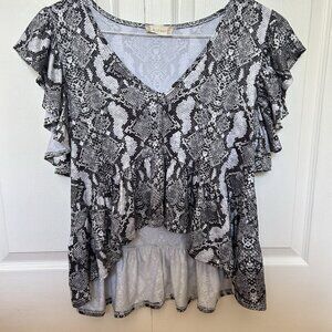 Altar’d State Womens Size XS Top Blouse Black White Snake Skin